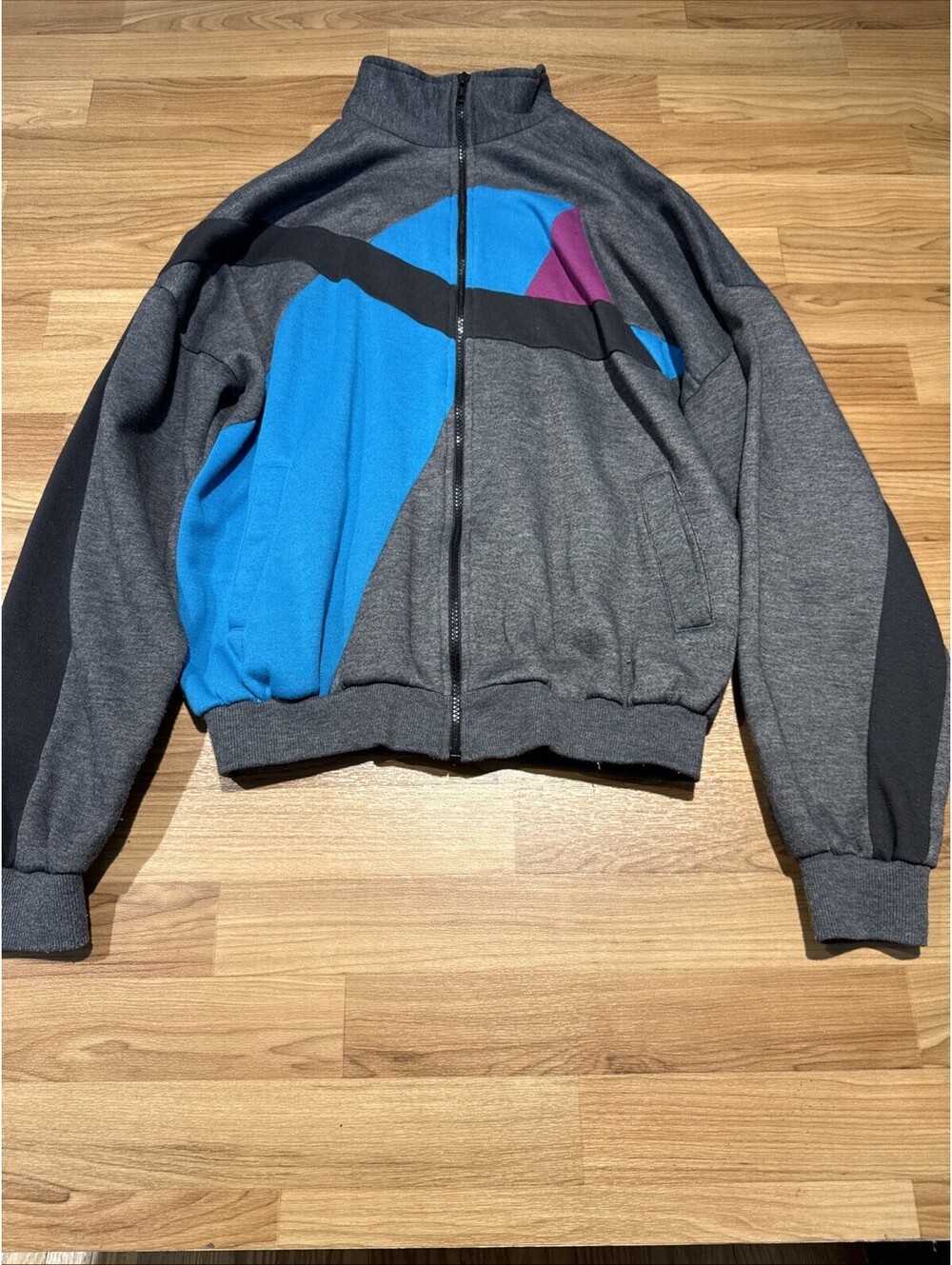 Vtg 90s Colosseum Jockey Colorblock Full Zip Track Jacket Gray Teal Purple Large